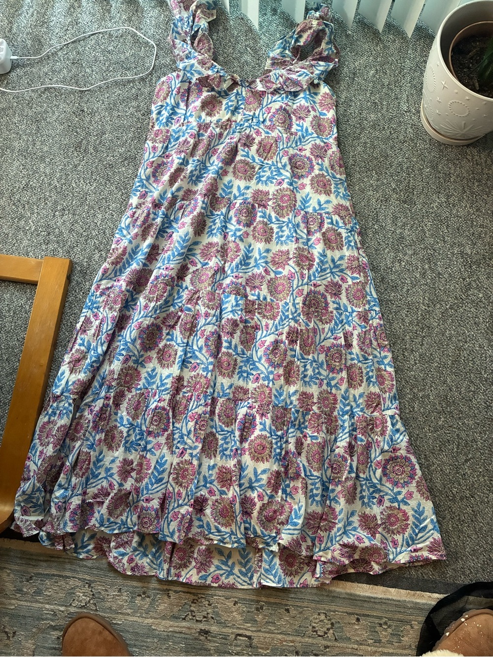 J. Crew Floral Tiered Maxi Dress in White, Blue and Pink